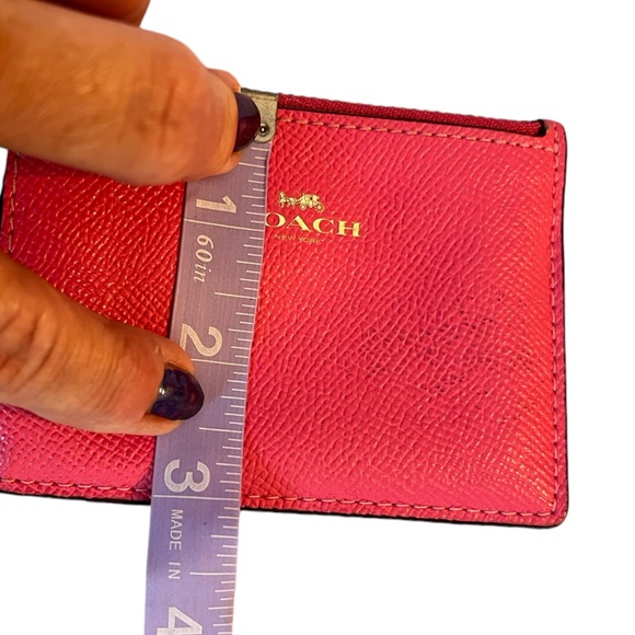 Coach Mini ID Holder with Keychain Ring Pink Saffiano Leather Gold Hardware EUC - Picture 7 of 11